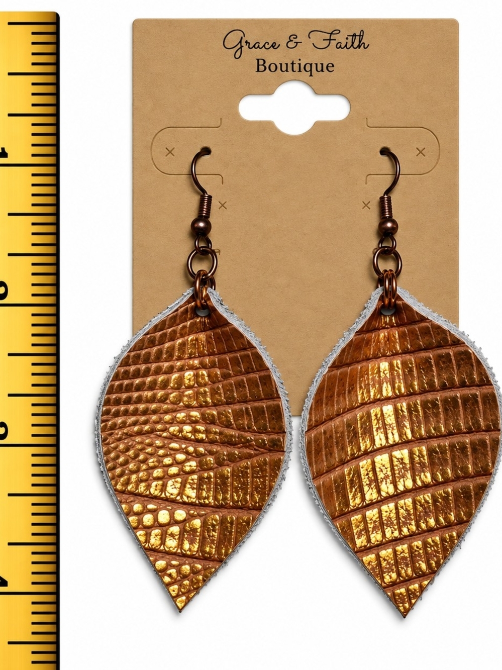 Metallic Copper Leaf Drop Earrings